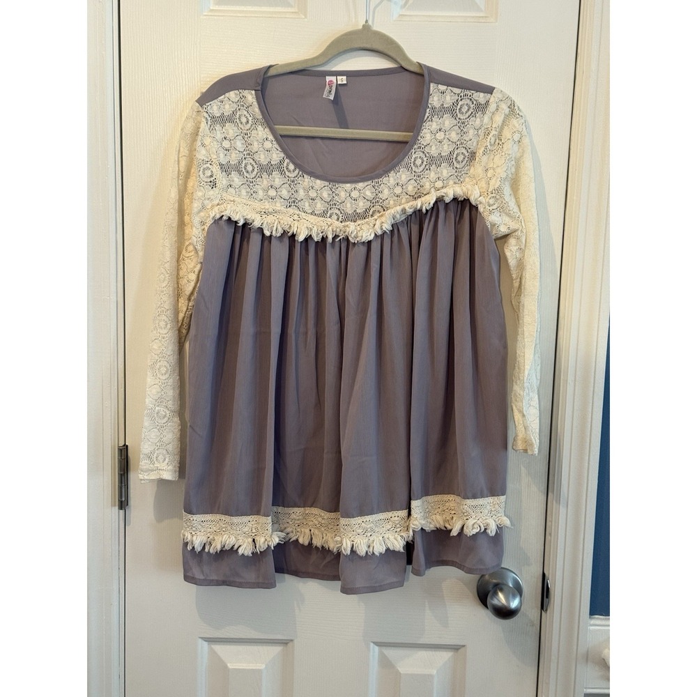 Journey Five‎ Boho Sheer Fringe Lacey Blouse Size Small Spring Summer Feminine